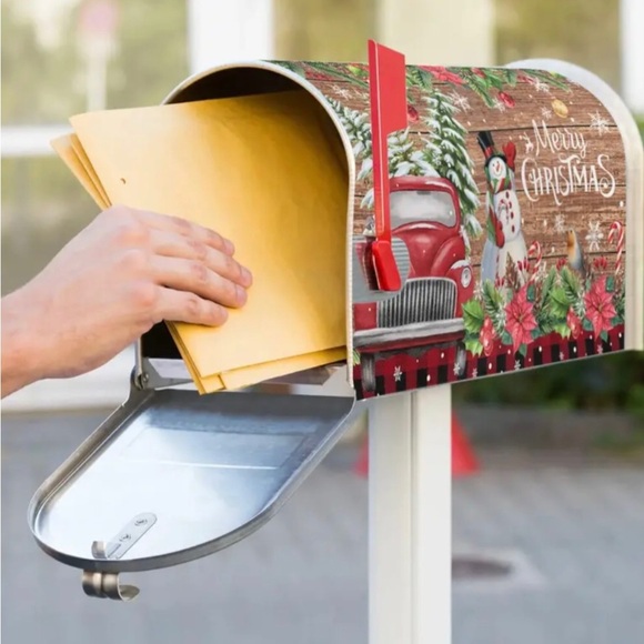 1pc Merry Christmas Country Holiday Snowman Red Truck Magnetic Mailbox Cover - Picture 8 of 9